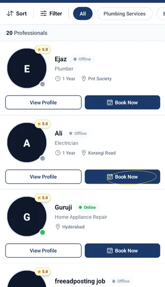 SmartKarigar app — browse and book professionals